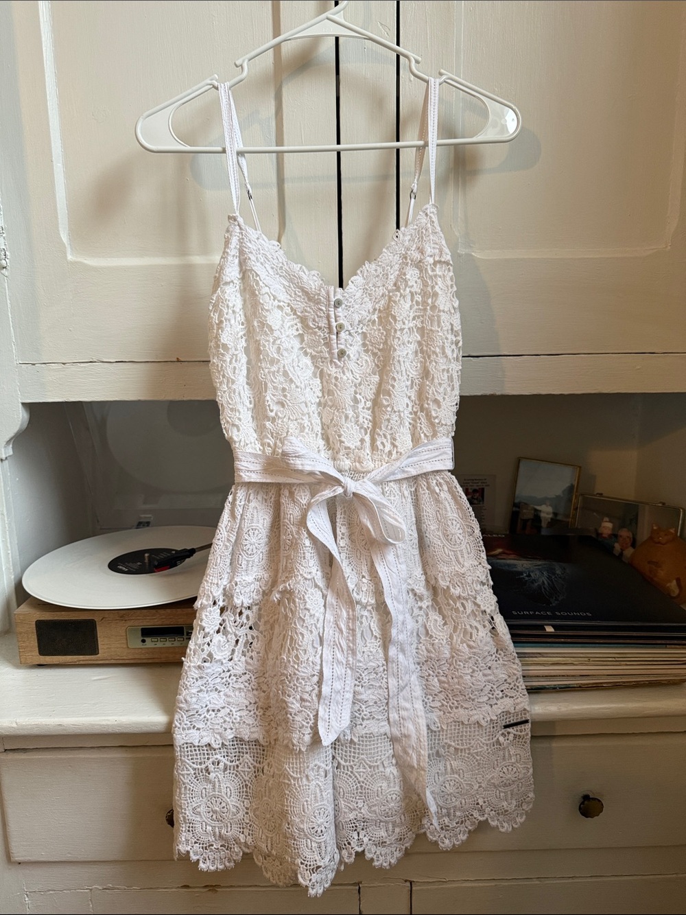 Abercrombie & Fitch White Lace Mini Dress with Waist Tie
